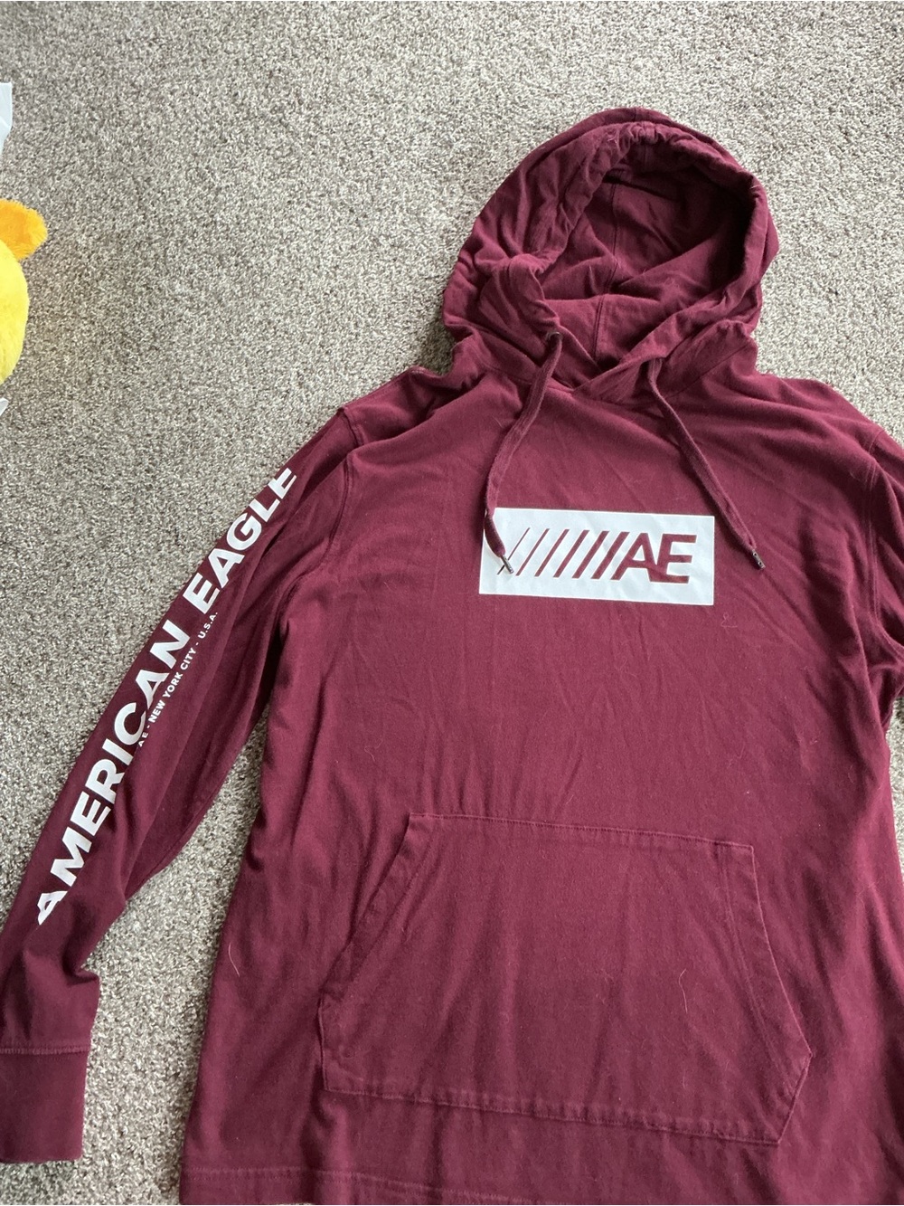 American Eagle Outfitters Maroon Zip-Up Hoodie with AE Chest Logo